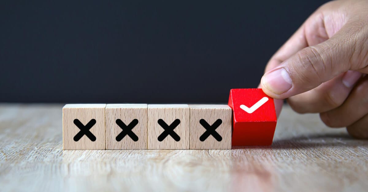 Wooden blocks of right and wrong signs