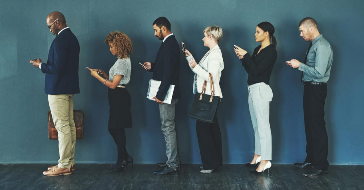 Candidates are standing in line for interview 