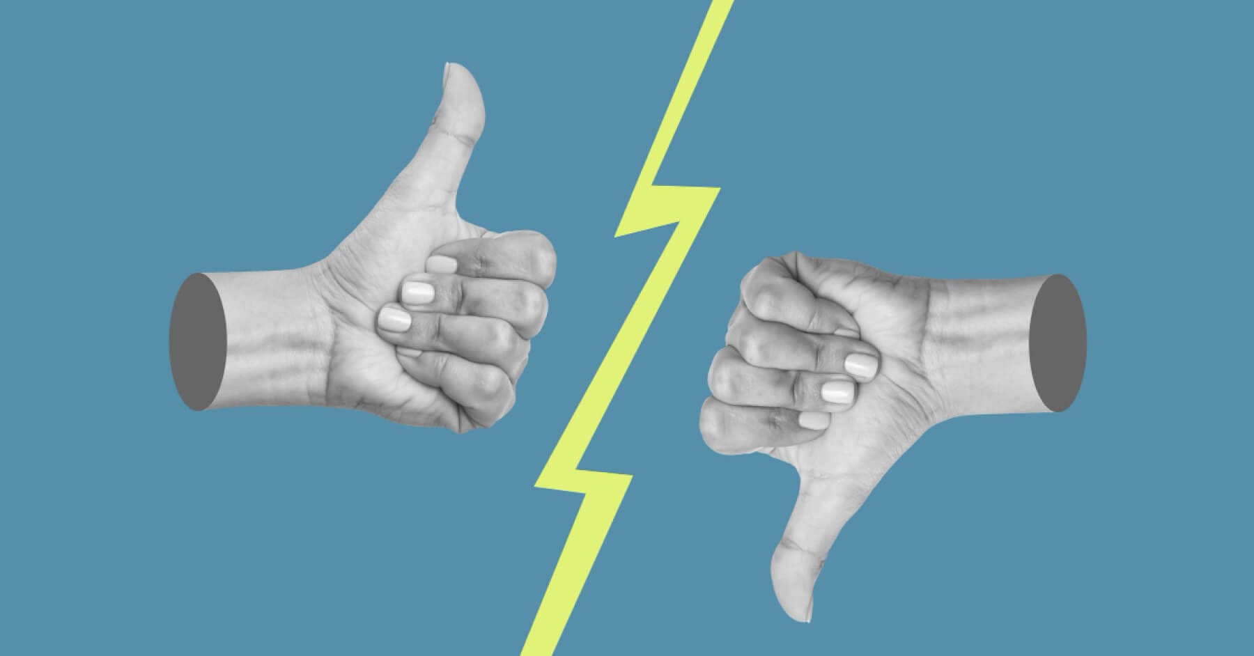 Thumbs up and thumbs down illustration showing difference between good and weak interview reports