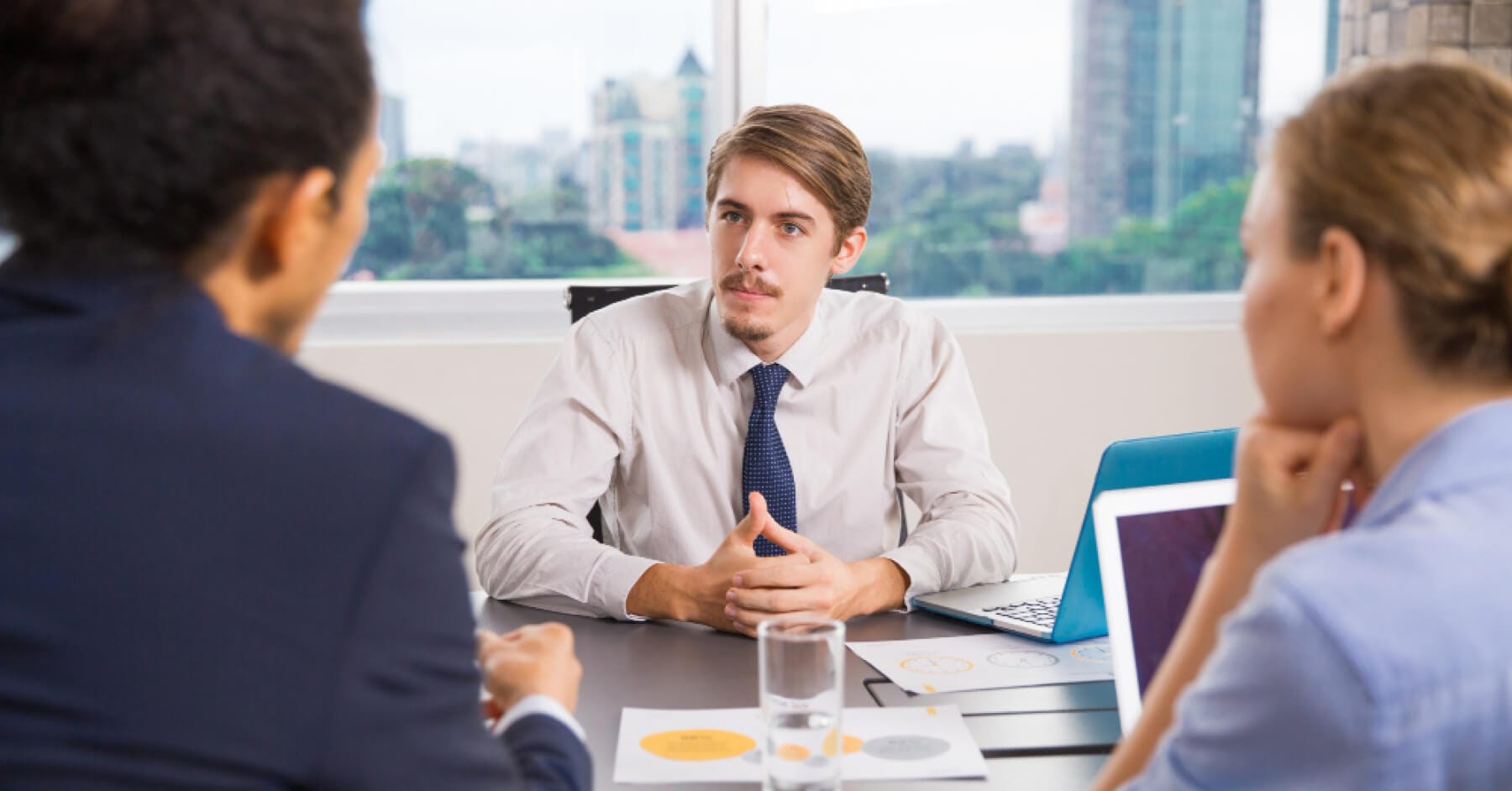 image focused on the interviewer